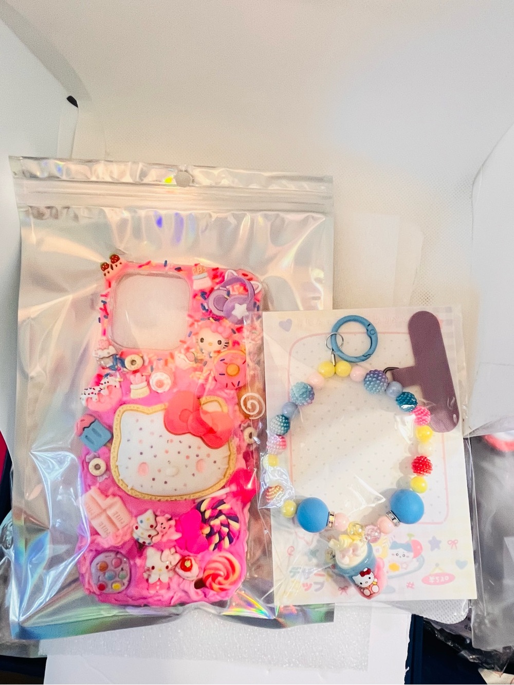 Handmade Hello Kitty Pink Phone Case with Matching Beaded Charm Phone chain